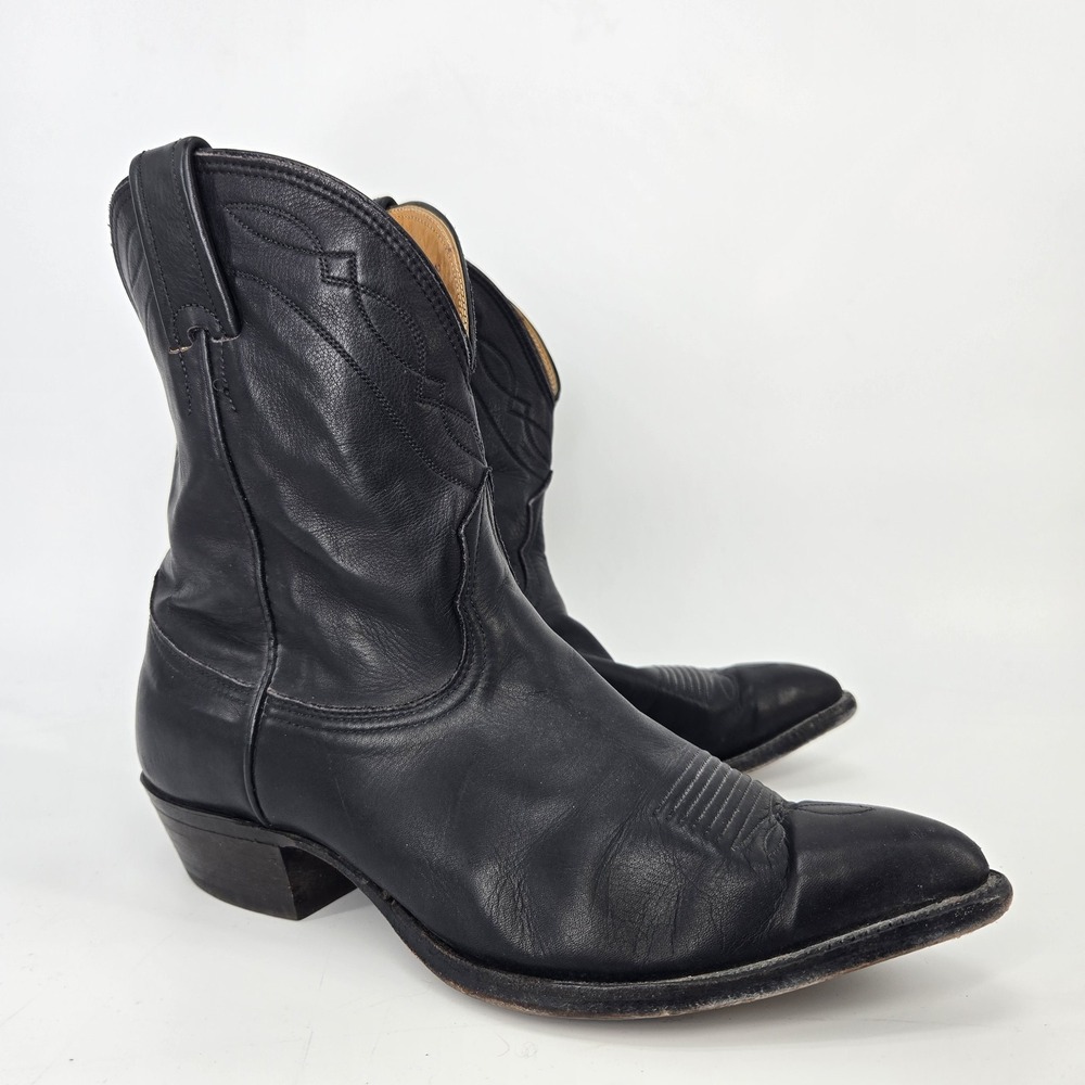 Vtg Nocona Leather Boots Black Deertan Cowboy Western Mens 7.5 Womens 8 Rodeo